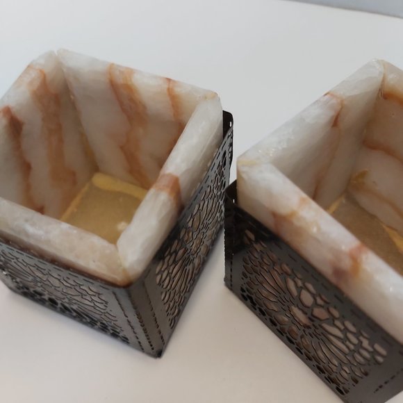3/20 Pair of Handmade Marble cutout metal arabesque table accents box holder - Picture 9 of 9